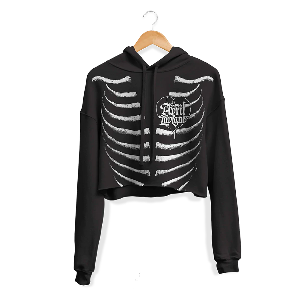 B W Skeleton Crop Hoodie Avril Lavigne
