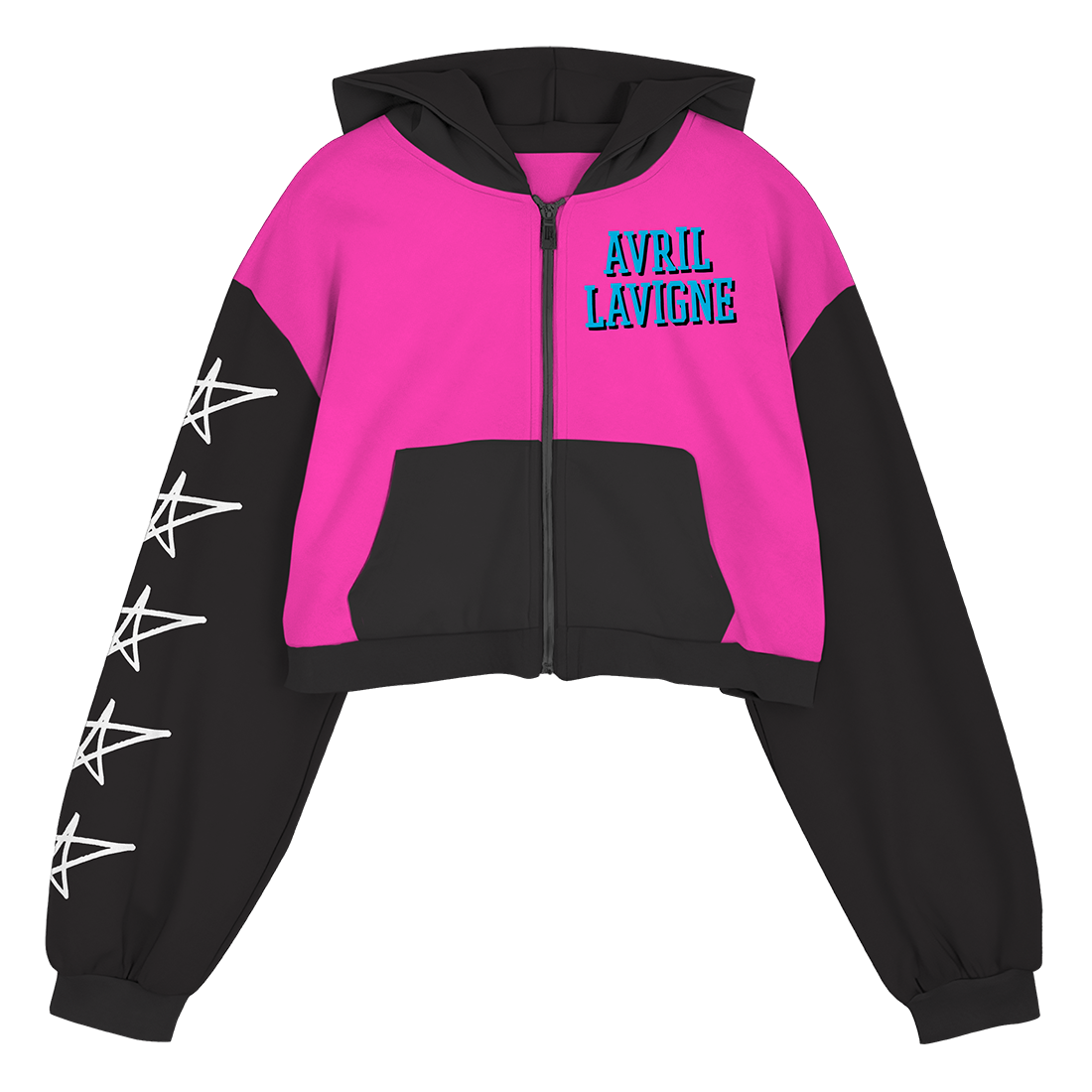 Avril Lavigne - Pink + Black Cropped Zip Hoodie