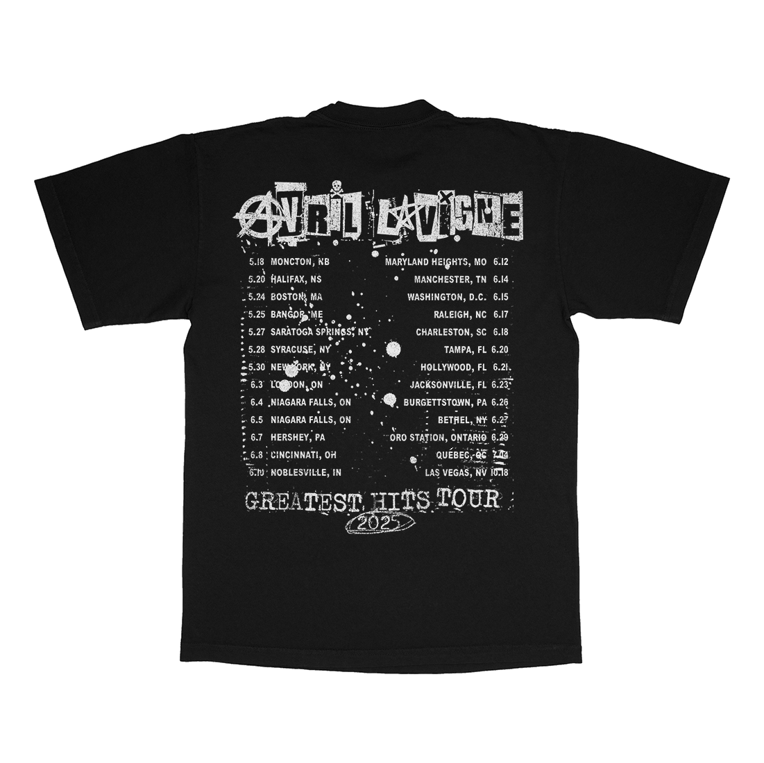 Avril Lavigne - Greatest Hits Tour 2025 Dateback Black + White T-Shirt